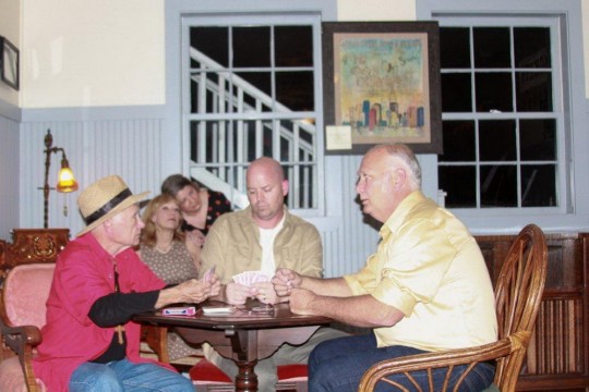 Cast of Bay St. Louis Little Theatre production of A Streetcar Named Desire opening March 22nd. Seated L to R: Charles Dessommes, Cheryl Grace, Ginger Schmidt, Stephen Hoffmann, and Larry Clark.